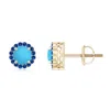 Angara Round Turquoise And Sapphire Halo Stud Earrings In Yellow Gold/sky Blue