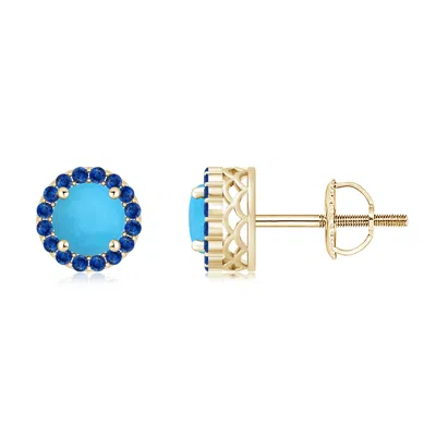Angara Round Turquoise And Sapphire Halo Stud Earrings In Gold