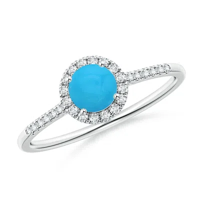 Angara Round Turquoise Halo Ring With Diamond Accents In Metallic