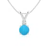 Angara Round Turquoise Solitaire V-bale Pendant With Diamond In White Gold/deep Sky Blue
