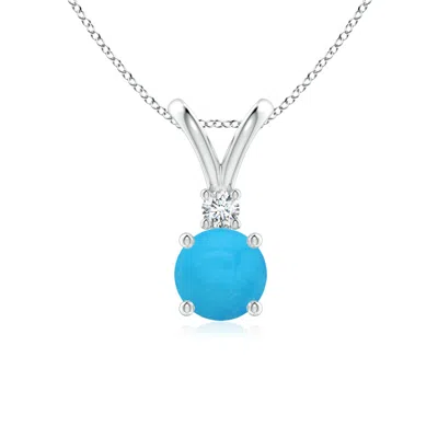 Angara Round Turquoise Solitaire V-bale Pendant With Diamond In Metallic