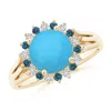 Angara Round Turquoise Triple Split Shank Ring With Alternating Halo In Yellow Gold/sky Blue