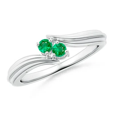 Angara Round Two Stone Emerald Bypass Ring In White