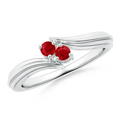 Angara Round Two Stone Ruby Bypass Ring In Red