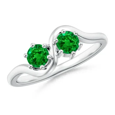 Angara Round Two Stone Twist Emerald Ring In Metallic