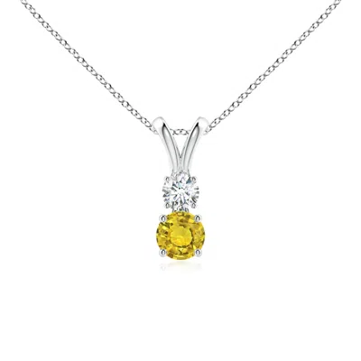 Angara Round Yellow Sapphire And Diamond Two Stone Pendant In Metallic