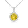 Angara Round Yellow Sapphire Dangle Pendant With Diamond Halo In White Gold/deep Yellow