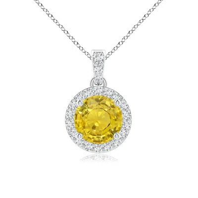 Angara Round Yellow Sapphire Dangle Pendant With Diamond Halo In Metallic