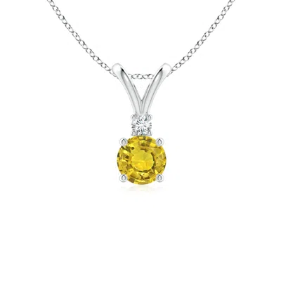 Angara Round Yellow Sapphire Solitaire V-bale Pendant With Diamond In Metallic