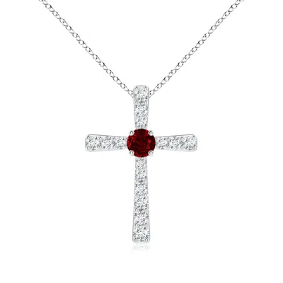 Angara Ruby And Diamond Cross Pendant In White