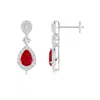 Angara Ruby And Diamond Halo Teardrop Earrings In White Gold/medium Red