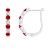 Angara Ruby And Diamond Huggie Hoop Earrings In White Gold/medium Red