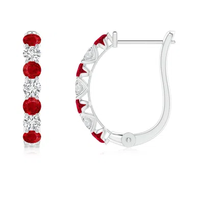 Angara Ruby And Diamond Huggie Hoop Earrings In Red