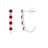 Angara Ruby And Diamond J-hoop Earrings In White Gold/medium Red