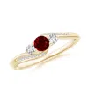 Angara Ruby And Diamond Three Stone Bypass Ring In Yellow Gold/deep Rich Red