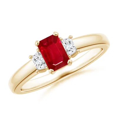 Angara Ruby And Diamond Three Stone Ring In Brown