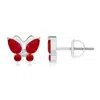 Angara Ruby Butterfly Stud Earrings With Diamond In White Gold/medium Red