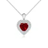 Angara Ruby Heart Pendant With Diamond Double Halo In White Gold/deep Rich Red