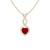 Angara Ruby Infinity Heart Pendant With Diamonds In Yellow Gold/medium Red