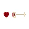 Angara Ruby Solitaire Heart Stud Earrings In Yellow Gold/medium Red