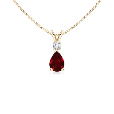 Angara Ruby Teardrop Pendant With Diamond In Gold