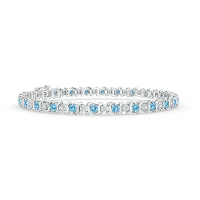 Angara S Curl Aquamarine And Diamond Tennis Bracelet In Blue