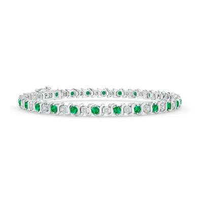 Angara S Curl Emerald And Diamond Tennis Bracelet In Metallic