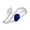 Angara Sapphire And Diamond Bypass Ring With Leaf Motif In White Gold/deep Rich Blue