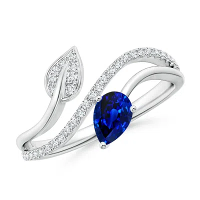 Angara Sapphire And Diamond Bypass Ring With Leaf Motif In Metallic