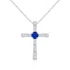 Angara Lab-grown Blue Sapphire And Lab Diamond Cross Pendant In White Gold/deep Rich Blue