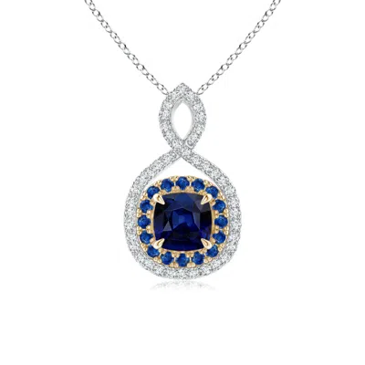 Angara Sapphire & Diamond Double Halo Two Tone Infinity Pendant In Metallic