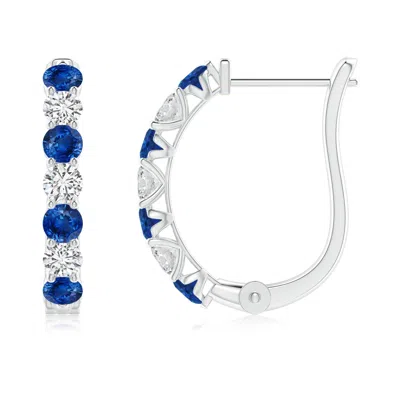 Angara Sapphire And Diamond Huggie Hoop Earrings In Blue