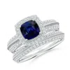 Angara Sapphire And Diamond Twisted Rope Vintage Style Bridal Set In White Gold/medium To Rich Blue
