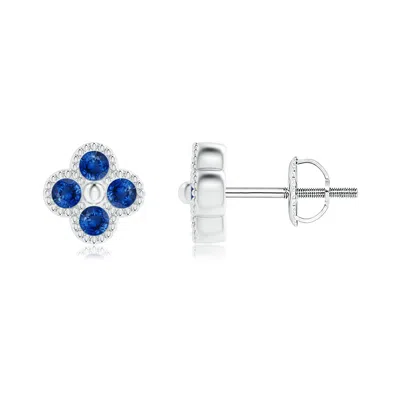 Angara Sapphire Four Leaf Clover Stud Earrings With Beaded Edges In Blue