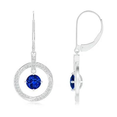 Angara Sapphire Open Circle Drop Earrings With Diamond Accents In Metallic