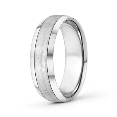 Angara Satin Finish Comfort Fit Wedding Band With Beveled Edges In White Gold