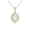 Angara Scalloped Frame Oval Moonstone And Diamond Halo Pendant In Yellow Gold/off White