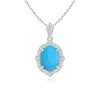 Angara Scalloped Frame Oval Turquoise And Diamond Halo Pendant In White Gold/sky Blue