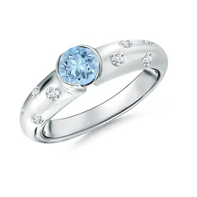 Angara Semi Bezel Dome Aquamarine Ring With Diamond Accents