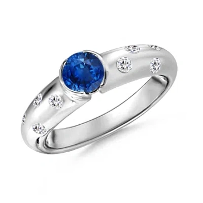 Angara Semi Bezel Dome Blue Sapphire Ring With Diamond Accents