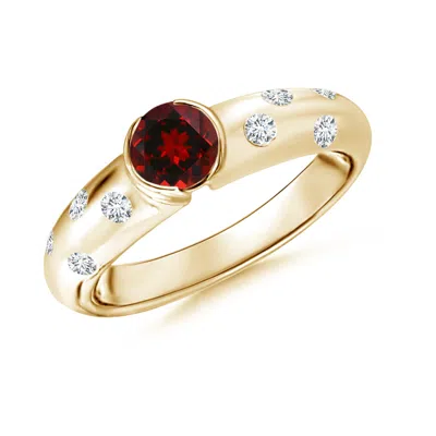 Angara Semi Bezel Dome Garnet Ring With Diamond Accents In Gold