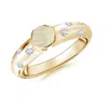 Angara Semi Bezel Dome Opal Ring With Diamond Accents In Yellow Gold/milky With Medium Play Of Colour