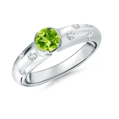 Angara Semi Bezel Dome Peridot Ring With Diamond Accents In Metallic