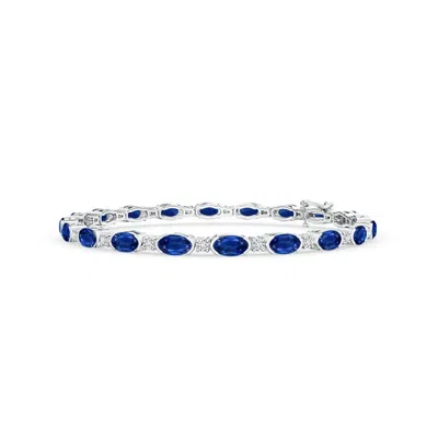 Angara Semi Bezel-set Oval Sapphire And Diamond Tennis Bracelet In Metallic