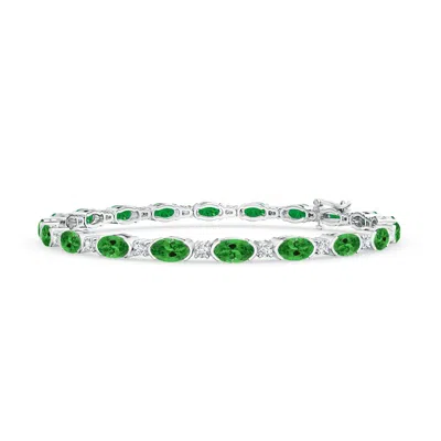 Angara Semi Bezel-set Oval Tsavorite And Diamond Tennis Bracelet In Metallic