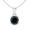 Angara Semi Bezel-set Round Enhanced Black Diamond Solitaire Pendant In White Gold/black