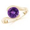 Angara Semi Bezel-set Solitaire Round Amethyst Bypass Ring In Yellow Gold/dark Purple