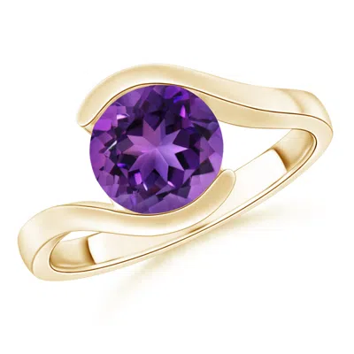 Angara Semi Bezel-set Solitaire Round Amethyst Bypass Ring In Gold