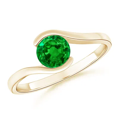 Angara Semi Bezel-set Solitaire Round Emerald Bypass Engagement Ring In Gold
