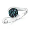 Angara Semi Bezel-set Solitaire Round Lab-grown Alexandrite Bypass Ring In White Gold/bluish Green Changing To Brownish Or Pinkish Purple